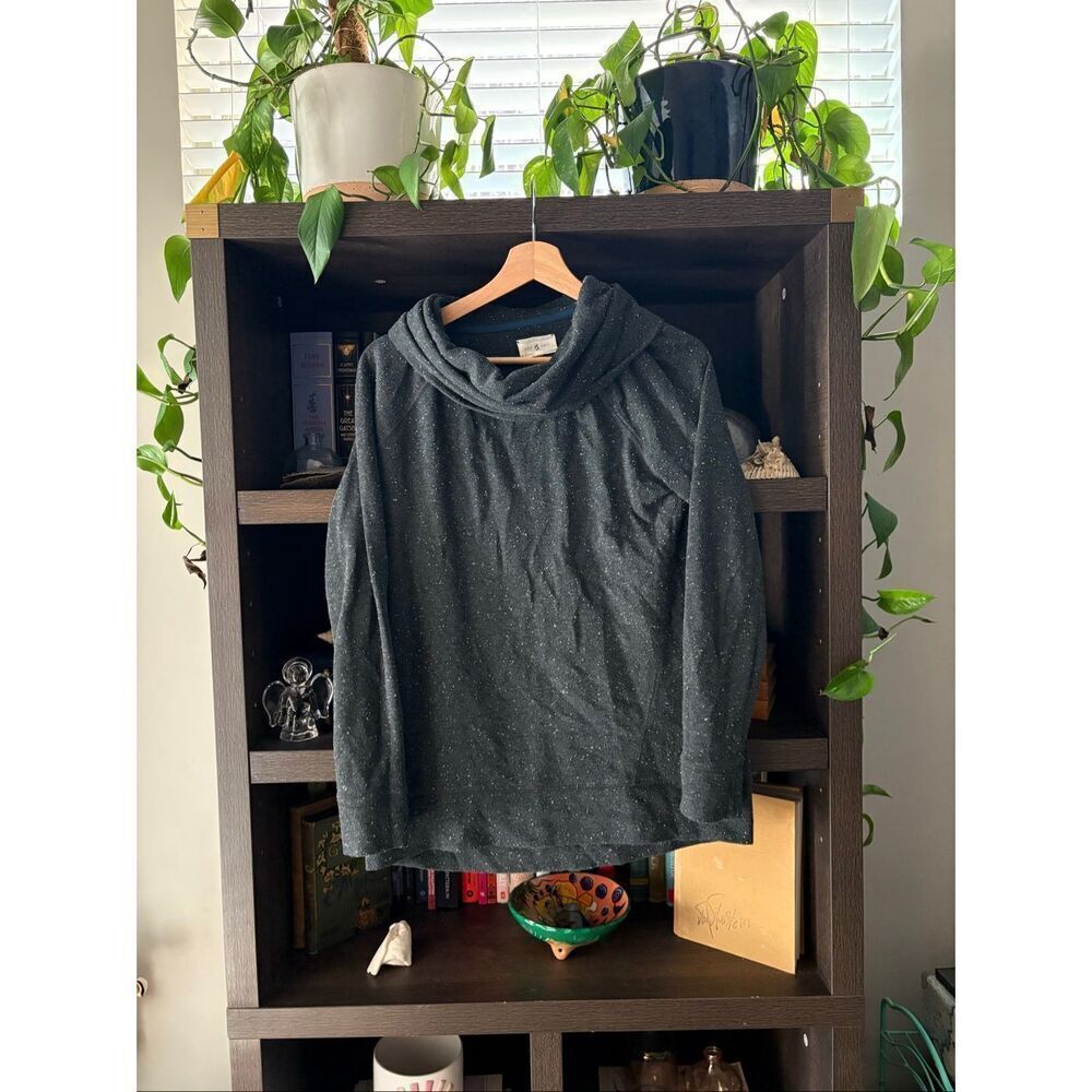 🐿️ Lou & Grey Loft Dark Gray Confetti Cowl Neck Sweater Size XS